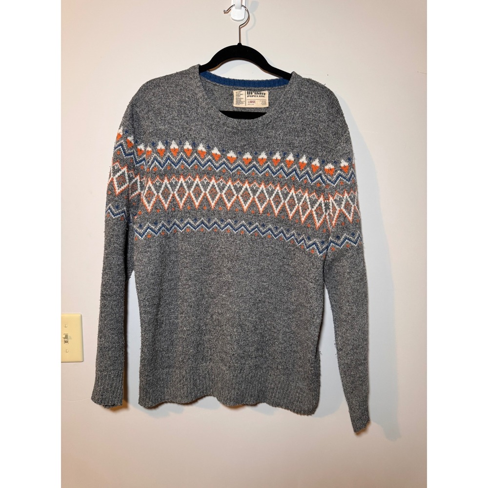 Urban Pipeline Mens Fair Isle Sweater Gray Wool Blend Crew Neck Large 4H12R0818